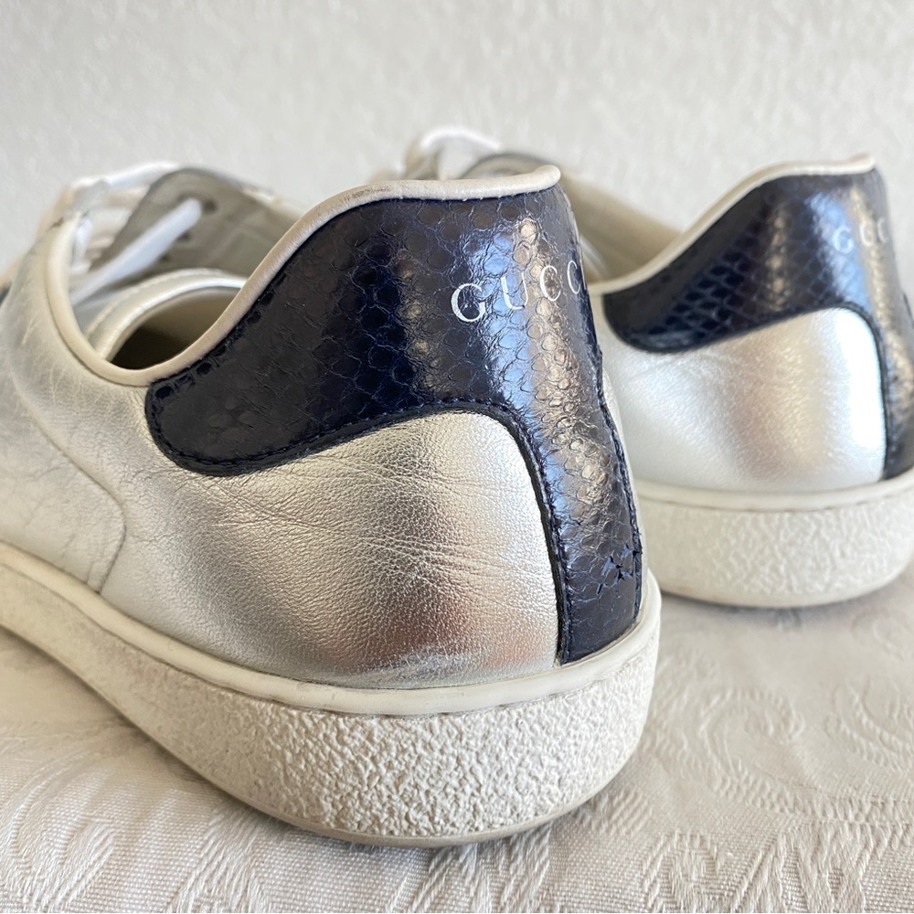 Gucci silver leather Web Sneakers - Picture 5 of 14